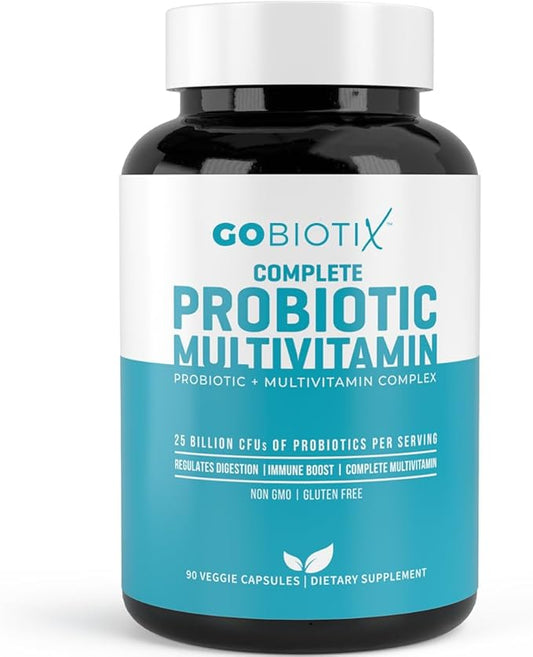 GOBIOTIX Probiotic Multivitamin Supplement - Daily Multivitamins with Probiotics - 25 Billion CFU - Boost Immunity and Digestive Health, Probiotics for Women and Men - Gluten Free Pills - 90 Capsules-SeraviaPure