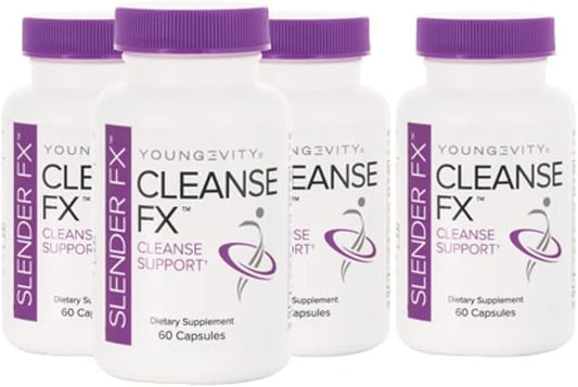Youngevity Slender Fx™ Cleanse Fx™ - Super Colon Cleanse 15 Day - Natural Herb Blend - Flax Seed, Cape Aloe, Rhubarb Root, Triphala, Slippery Elm, Marshmallow Root - 60 Capsules (Pack of 4)-SeraviaPure