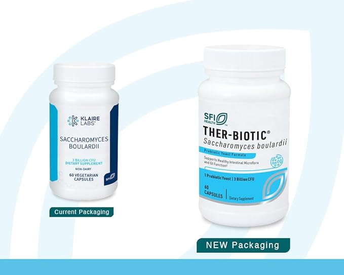 Klaire Labs SFI Health Ther-Biotic Saccharomyces Boulardii Probiotics for Women & Men - S Boulardii Probiotics for Digestive Health & Immune Support - Supports Healthy Intestinal Flora (60 Capsules)-SeraviaPure