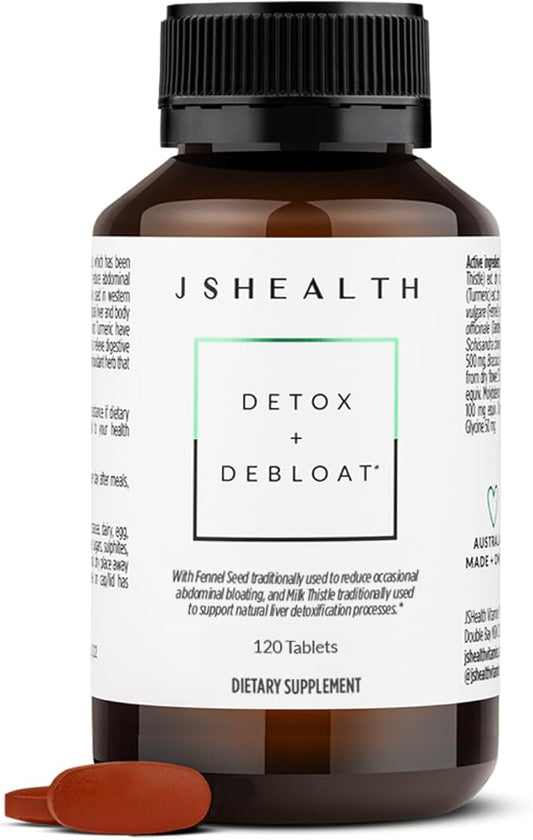 JSHealth Vitamins Detox and Debloat Liver Health Formula | Liver Detox Pills | Debloating Formula with Milk Thistle, Turmeric, Fennel | Liver Cleanse Supplement (120 Tablets)-SeraviaPure