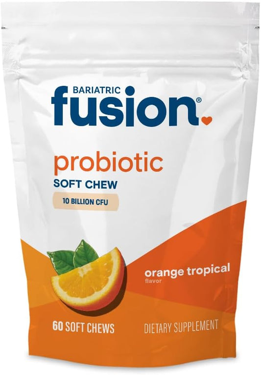 Bariatric Fusion Bariatric Probiotic Soft Chews | Orange Tropical Flavor Chewy Bariatric Vitamin | Bacillus Coagulans 10 Billion CFU Chewable Probiotic | Support Digestive & Immune Health | 60 Count-SeraviaPure