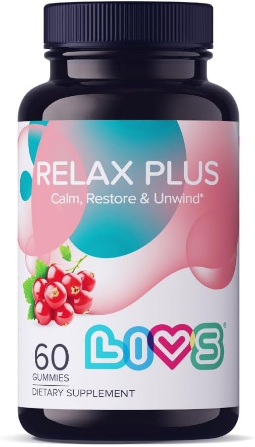 Relax Plus Ashwagandha Gummies for Adults & Kids | Stress Relief & Calm Support with GABA, Lemon Balm & L-Glutamine | Enhance Mood & Cognition - Vegan, Gluten Free | Pomegranate Flavor - 90 ct
