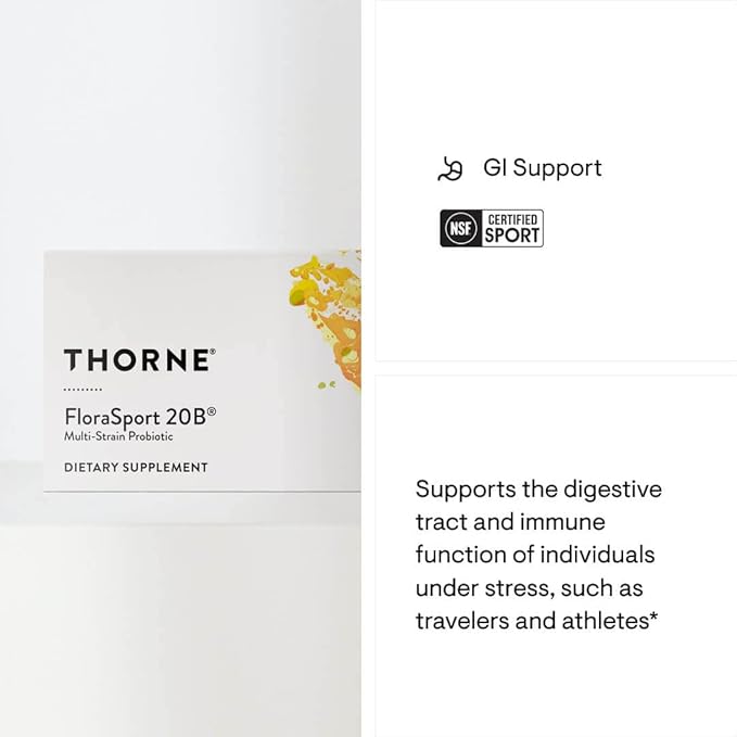 THORNE FloraSport 20B - Probiotic Supplement - Promotes Digestive Support, Gut Health, Immune Function and Occasional Diarrhea or Constipation - NSF Certified for Sport - 30 Capsules - 30 Servings-SeraviaPure