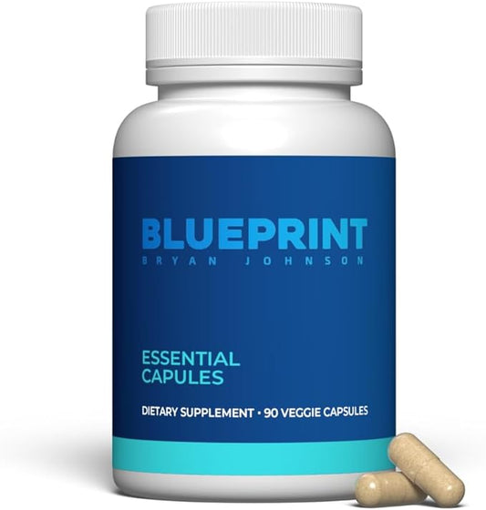 Blueprint Bryan Johnson Essential Capsules - Daily Multivitamin/Multimineral for Women and Men - Antioxidant Supplement with Calcium, Vitamin B1, Vitamin D, and Zinc - Vegan and Non GMO (30 Servings)-SeraviaPure