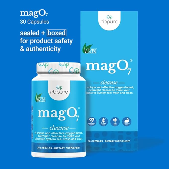 nbpure MagO7 - Natural Colon Cleanse & Detox - Occasional Constipation Relief, Stool Softening, & Bloating Support for Men & Women - Ozonated Magnesium Oxide, 30 Capsules-SeraviaPure