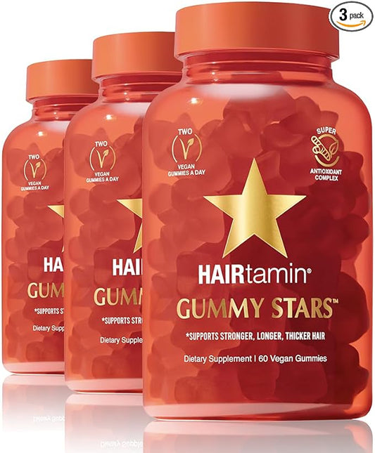HAIRtamin Vegan Gummy Stars Hair Vitamins | Non-GMO | Natural Biotin Hair Vitamin Gummies to Maintain Healthy Hair Skin & Nails | Multivitamin Supplement to Help Maintain Healthy Looking Hair (3-Pack)-SeraviaPure