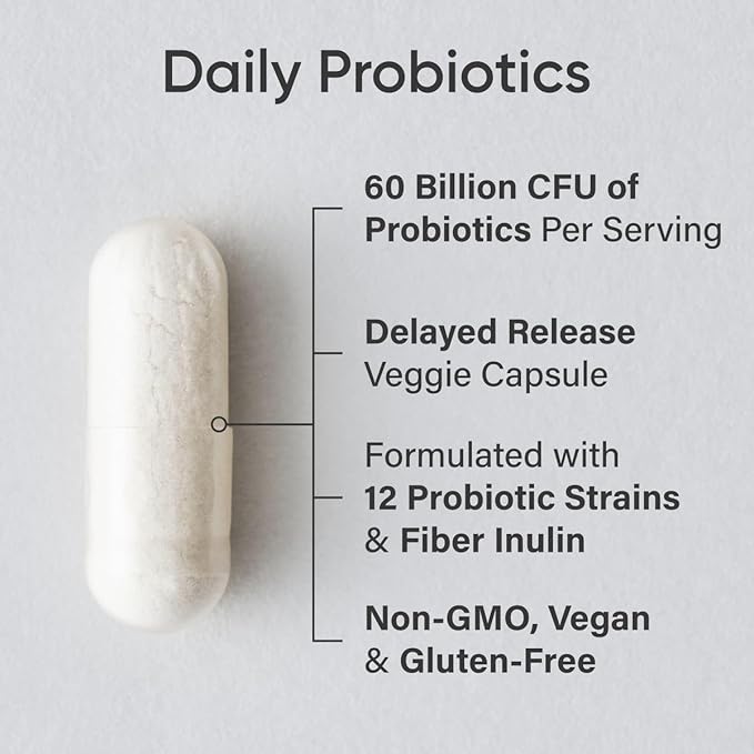 Sports Research Daily Probiotics with Prebiotics, 60 Billion CFU - Vegan Capsules for Gut Health & Digestive Support, Probiotics for Women & Men - Non-GMO Verified & Gluten Free - 30 Count-SeraviaPure