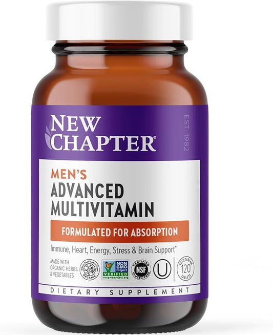 New Chapter Men's Multivitamin Advanced Formula for Stress, Brain, Immune, Heart & Energy Support, Higher Levels of Whole-Food Fermented Essential Nutrients for Men + Selenium + B Vitamins, 120 ct-SeraviaPure