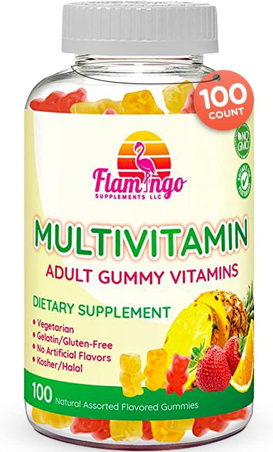 Multivitamin Gummies | Vegan Friendly, Kosher Halal NO Gluten or Gelatin, no GMO| for Men, Women & Kids| 3 Natural Flavors | Vitamins C, B3, B12, Biotin, Zinc & More| 100 Gummies-SeraviaPure