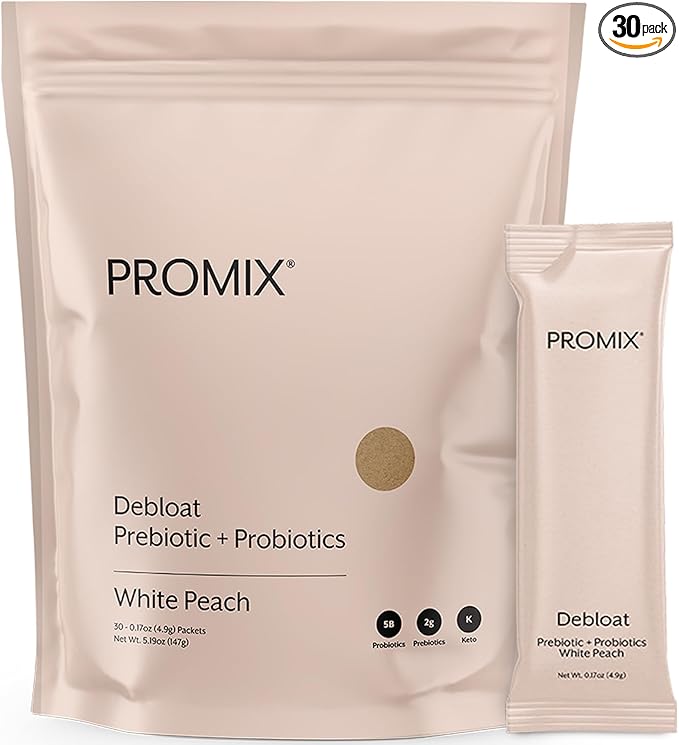 Promix Debloat Prebiotics and Probiotics for Digestive Health, Bloating Relief, Gut Health, Candida Cleanse - White Peach - 30 Count-SeraviaPure