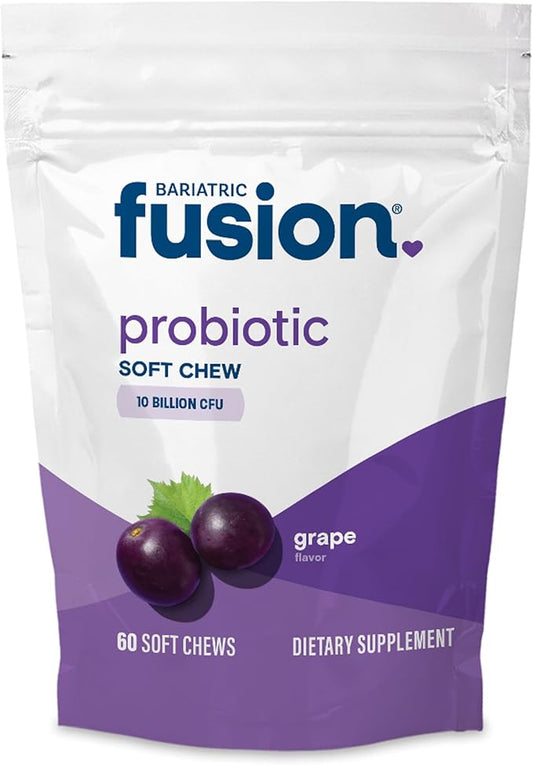 Bariatric Fusion Probiotic Soft Chews | Grape Flavor Chewy Bariatric Vitamin | 10 Billion CFU | Bacillus Coagulans | Support Digestive & Immune Health | 60 Count-SeraviaPure
