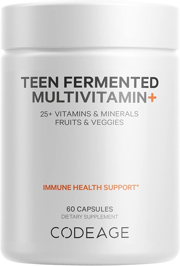 Codeage Teen’s Daily Multivitamin Supplement, 25+ Vitamins & Minerals for Teenage Boys & Girls, Organic Whole Foods Vitamins for Teenagers, Vitamin A, B, C, D, E, K, Omega-3, 60 Ct-SeraviaPure