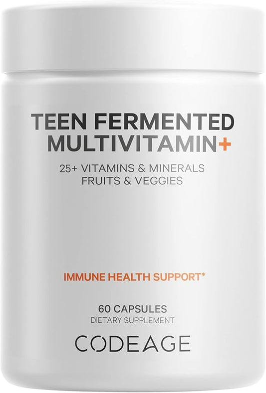 Codeage Teen’s Daily Multivitamin Supplement, 25+ Vitamins & Minerals for Teenage Boys & Girls, Organic Whole Foods Vitamins for Teenagers, Vitamin A, B, C, D, E, K, Omega-3, 60 Ct-SeraviaPure