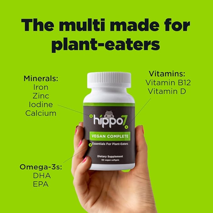 Vegan Complete Multivitamin Vitamin B12, Vitamin D, Omega-3 DHA+EPA, Calcium, Iodine, Zinc & Iron. (1 Bottle, 60 Softgels)-SeraviaPure
