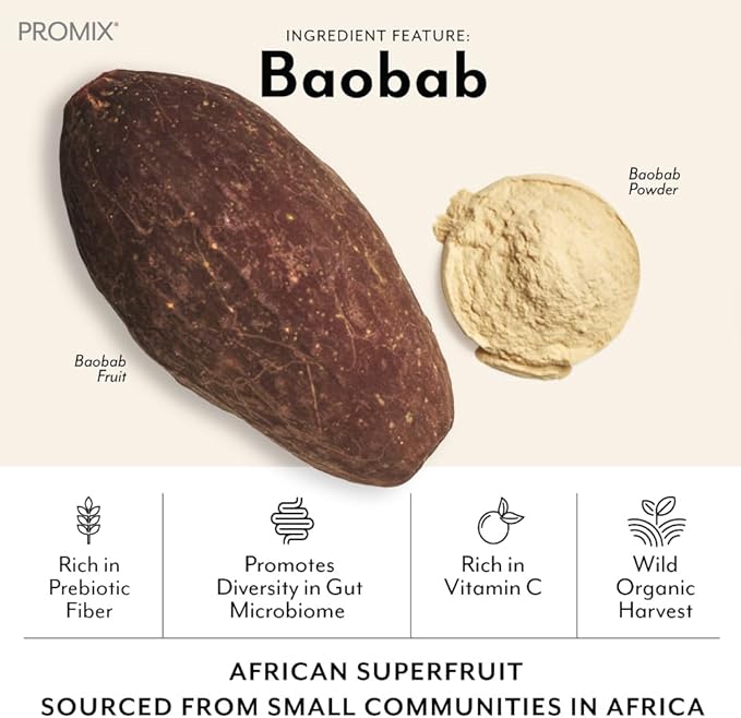 Promix Debloat Prebiotics and Probiotics with Baobab - Rich in Vitamin C, Bloating Relief, Immune Support - Orange - 30 Count-SeraviaPure