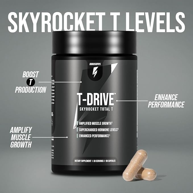 InnoSupps : T-Drive | Testosterone Booster | Amplify Muscle Growth | KSM-66 Ashwagandha, Boron, Fenugreek | 90 Capsules-SeraviaPure