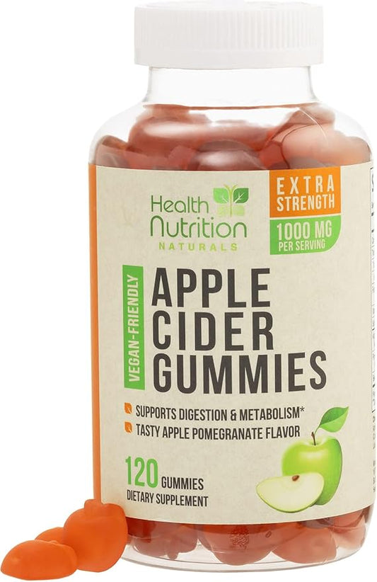 Vegan Apple Cider Vinegar Gummies | Max Strength 1000mg | ACV Supplement Gummy Vitamins for Adults, Supports Digestion, Metabolism, Natural Apple Flavor with Mother, Gluten Free, Non-GMO - 120 Gummies-SeraviaPure