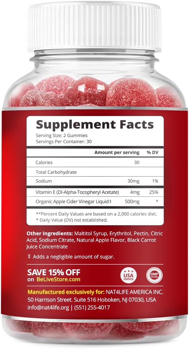 BeLive Apple Cider Vinegar Gummies - ACV Gummies Without Sugar I Detox & Cleanse Digestive Health I Alternative to Capsules, Vegan, Keto Friendly, Non-GMO, Gluten Free | 60 Ct-SeraviaPure