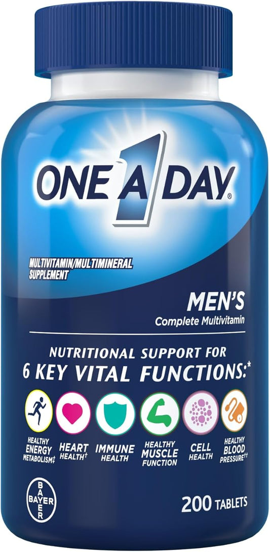 One A Day Men’s Multivitamin, Supplement Tablet with Vitamin A, Vitamin C, Vitamin D, Vitamin E and Zinc for Immune Health Support, B12, Calcium & more, 200 count (Packaging May Vary)-SeraviaPure