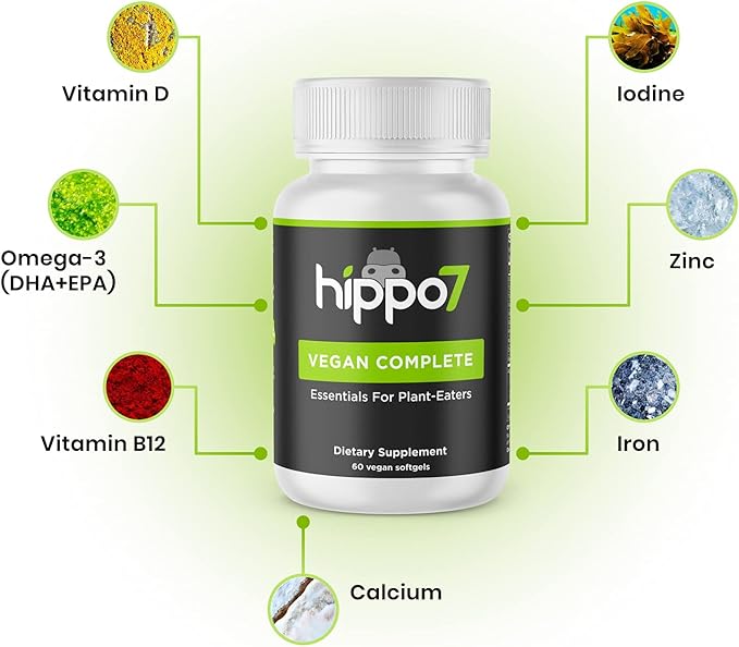 Vegan Complete Multivitamin Vitamin B12, Vitamin D, Omega-3 DHA+EPA, Calcium, Iodine, Zinc & Iron. (1 Bottle, 60 Softgels)-SeraviaPure