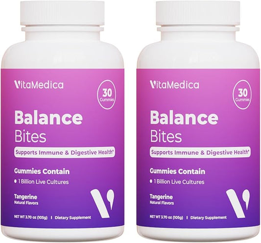 VitaMedica Balance Bites - Probiotic Gummies for Digestive Support, Immune & Gut Health - 1 Billion CFU No Refrigeration Required - 60 Gummies (2 Pack)-SeraviaPure