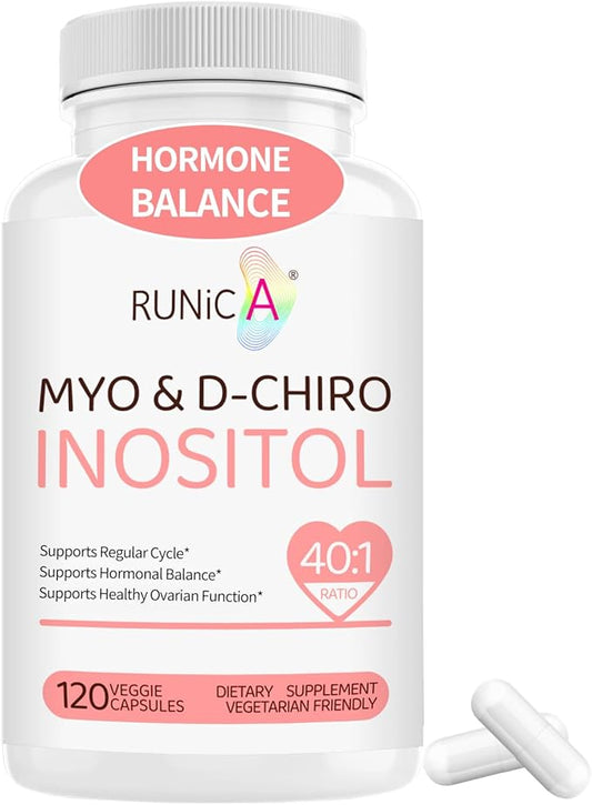 Inositol Supplement - Myo-Inositol & D-Chiro Inositol 40:1 Ratio for Hormonal Balance, Ovarian Function & Cycle Support, Vitamin B8, 120 Vegan Capsules, 30-Day Supply-SeraviaPure
