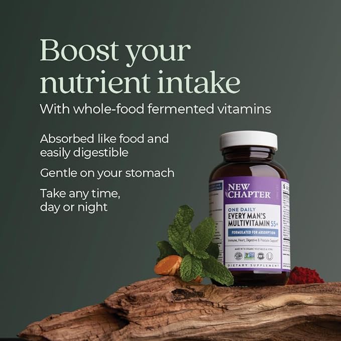 New Chapter Men's Multivitamin 50 Plus for Brain, Heart, Digestive, Prostate & Immune Support with 20+ Nutrients + Astaxanthin - Every Man's One Daily 55+, Gentle on The Stomach - 72 ct-SeraviaPure