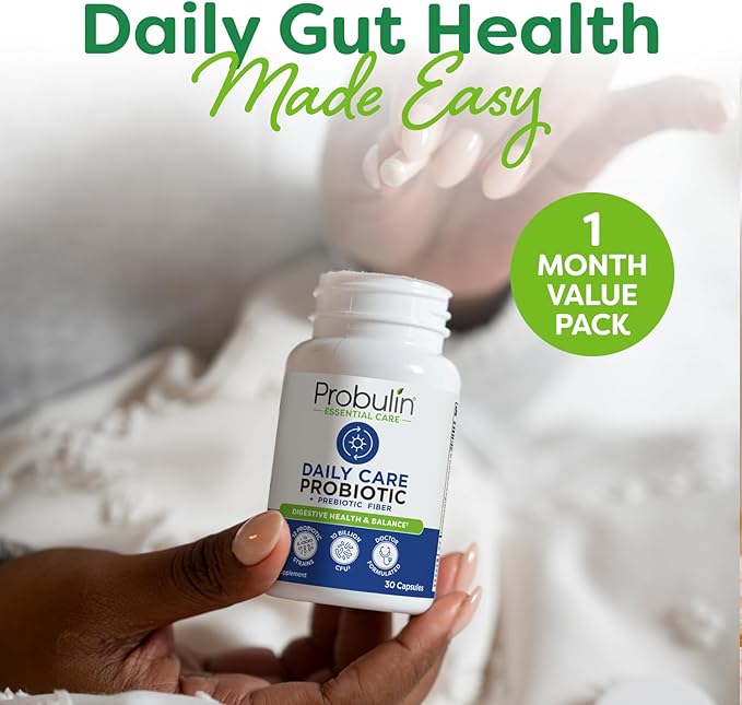 Probulin Daily Care Probiotic Supplement, Digestive, Gut, and Immune Health Support Capsules for Men and Women, 10 Billion CFU, Vegan, 30 Count Bottle