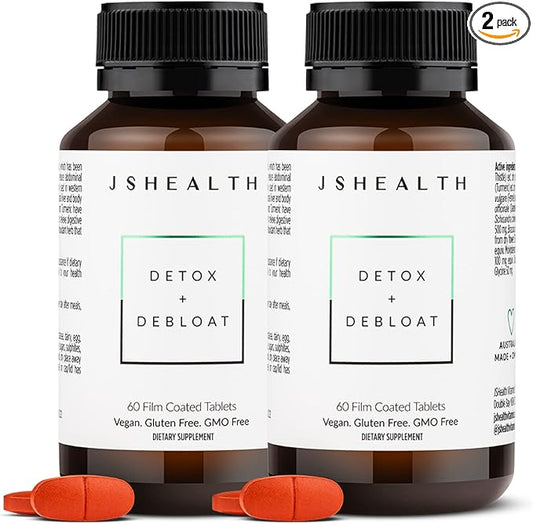 JSHealth Vitamins Detox and Debloat Liver Health Formula | Liver Detox Pills | Debloating Formula with Milk Thistle, Turmeric, Fennel | Liver Cleanse Supplement (60 Tablets, Pack of 2)-SeraviaPure