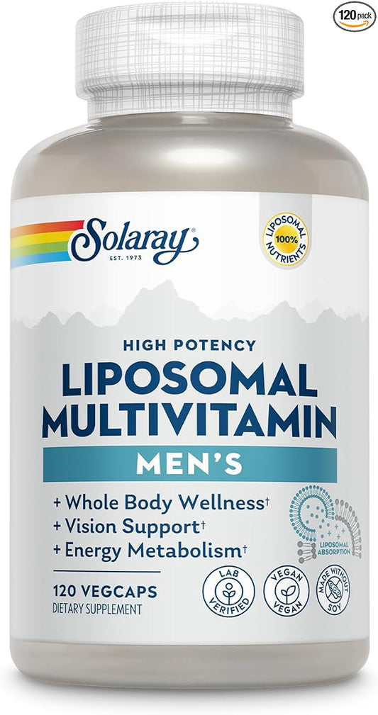 Solaray Liposomal Multivitamin for Men, Enhanced Absorption Immune, Energy & Bone Support Supplement, Mens Daily Multi Vitamin, BCAAs, Vitamin D3, C, B12, Zinc, Vegan, Soy Free, 60 Serv, 120 VegCaps-SeraviaPure