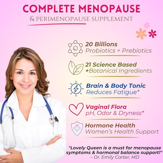 Lovely Menopause Supplement + Hormone Balance + Weight Management, Hot Flashes, Mood Swings, Vaginal Health & Dryness | Black Cohosh, Dong Quai, Ashwagandha + Probiotics, Woman Supplement, 60 ct-SeraviaPure