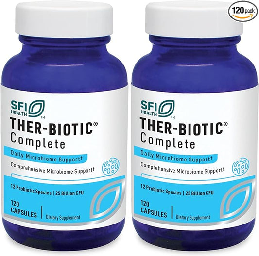 Klaire Labs Ther-Biotic Complete - 25 Billion CFU Probiotic Supplement - Hypoallergenic Probiotics for Men + Women - Digestive, GI Health + Immune Support - Dairy-Free (120 Caps / 2 Pack)-SeraviaPure