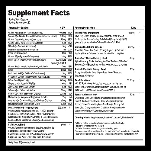 Whole Food Multivitamin for Men (120 Vegetarian Capsules) for Strength, Energy, Immune Support, Anti-Aging and More | Natural & Sugar-Free Multivitamin for Men-SeraviaPure