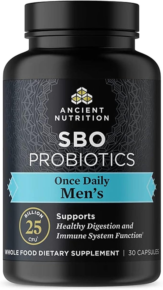 Probiotics for Men by Ancient Nutrition, SBO Probiotics Men's Once Daily 30 Ct, for Healthy Digestion and Immune System Function Support, 25 Billion CFUs* Per Serving-SeraviaPure