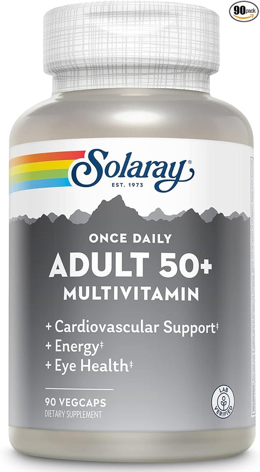 Solaray Once Daily Adult 50+ Complete Multivitamin for Women & Men, Essential Vitamins & Chelated Minerals for Healthy Energy, Heart, Brain & Immune Support, With CoQ10 & Lutein, Iron Free, 90 VegCaps-SeraviaPure