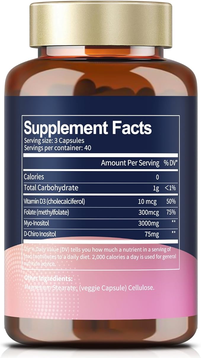 Inositol Supplement for Women with Vitamin D3, Folate, 40:1 Ratio Myo-Inositol & D-Chiro Inositol Complex, (Vitamin B8) Inositol Capsules, Pack of 2-SeraviaPure