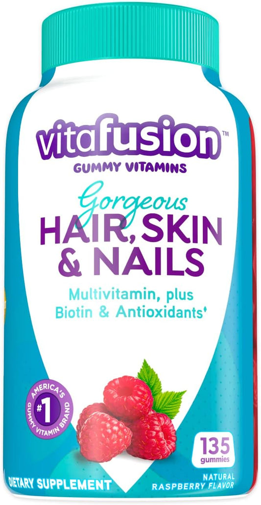 Vitafusion Gorgeous Hair, Skin & Nails Multivitamin plus Biotin and Antioxidant vitamins C&E, Raspberry Flavor, 135ct (45 day supply), from America’s Number One Gummy Vitamin Brand-SeraviaPure