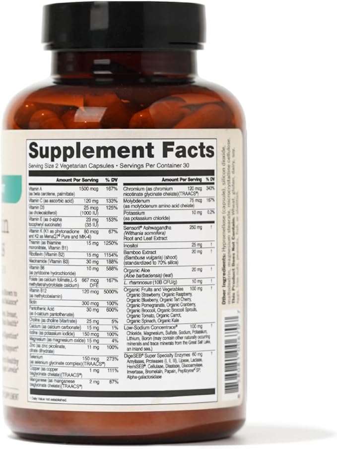 NatureWise Multivitamin for Women + Stress Support + B-Complex + Vitamin C + D3 K2 for Immunity, Hair, Skin & Nails, Digestion + Whole Organic Foods - Vegetarian, Non-GMO - 60 Capsules[1-Month Supply]-SeraviaPure