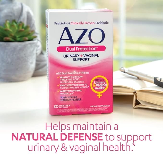 AZO Dual Protection, Urinary + Vaginal Support, Prebiotics and Probiotics for Women*, Starts Working Within 24 Hours, Non-GMO, 30 Count-SeraviaPure
