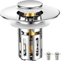 (2 Pc) All Metal Bathroom Sink Stopper Fit 99% - 3 in 1 Universal Pop Up Sink Stopper with Removable Stainless Steel Filter Basket Hair Catcher - for 1.1'' to 2.36'' Basin - Brass Core, 7000+ Tested