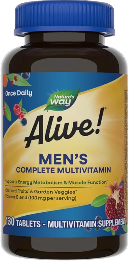 Nature's Way Alive! Men's Complete Daily Multivitamin, Supports Energy Metabolism & Muscle Function*, with B-Vitamins, Gluten Free, 130 Tablets (Packaging May Vary)-SeraviaPure