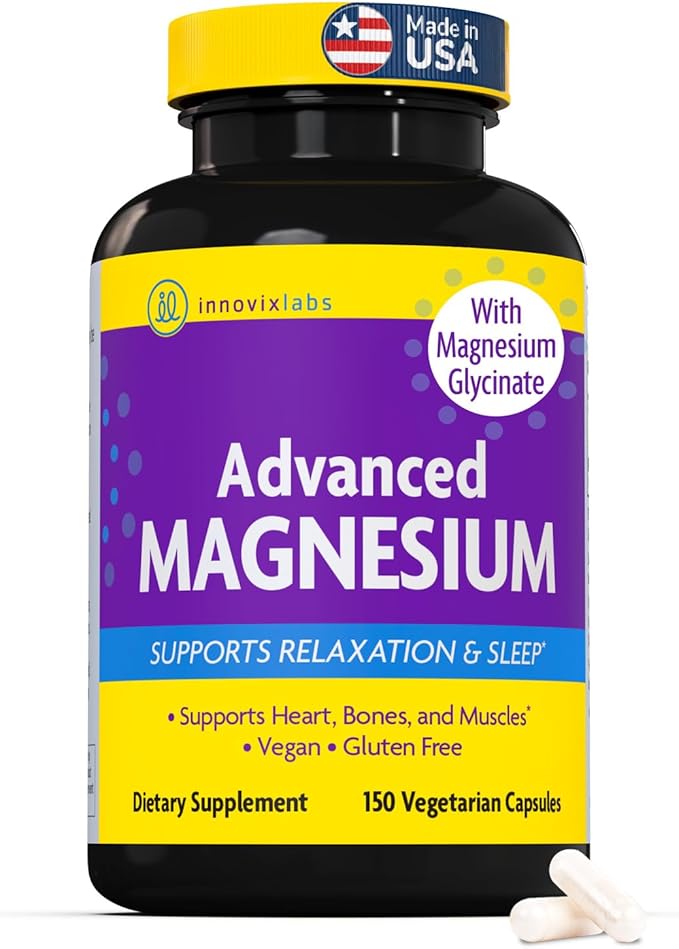 InnovixLabs Advanced Magnesium Capsules - 150 Ct, 210 mg - Chelated Magnesium Glycinate and Malate, High Absorption, Promotes Relaxation, Bones, Muscle Health, Vegan Magnesium Malate Sleep Supplement-SeraviaPure