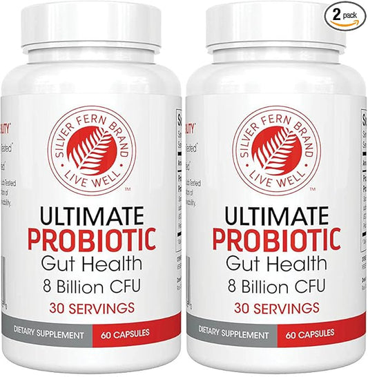 Silver Fern Ultimate Probiotic 2-Pack – Probiotics for Women & Men – 8 Billion CFU Spore-Forming Gut Health Supplement – DNA Verified, Vegan Probiotic, Shelf-Stable, High Survivability – 120 Capsules-SeraviaPure