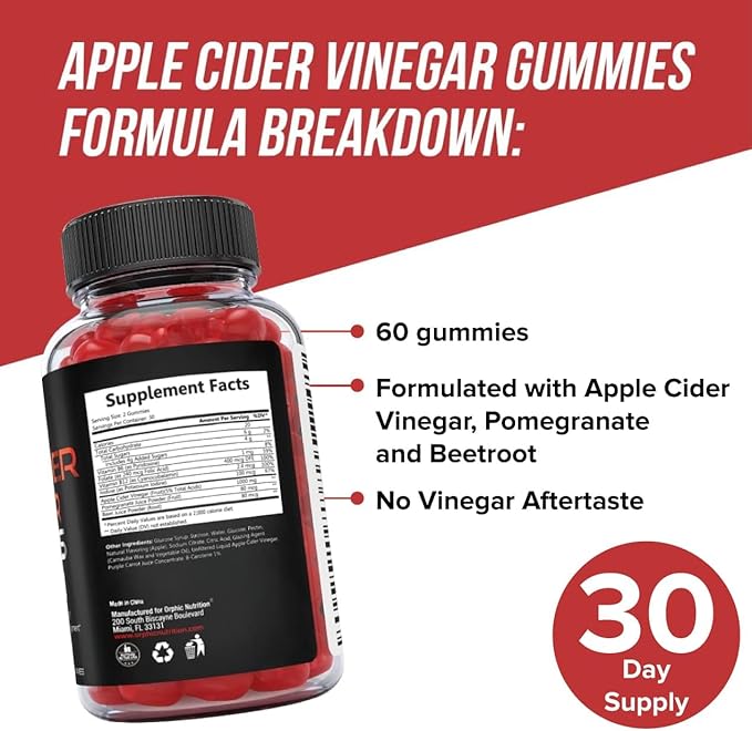 Apple Cider Vinegar Gummies - 1000mg - Formulated to Support Normal Energy Levels & Gut Health - Supports Digestion, Detox & Cleansing - ACV Gummies W/VIT B12, Beetroot (60 Gummies)-SeraviaPure