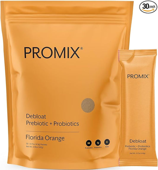 Promix Debloat Prebiotics and Probiotics with Baobab - Rich in Vitamin C, Bloating Relief, Immune Support - Orange - 30 Count-SeraviaPure