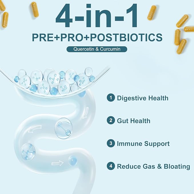 Probiotics Women Men Gut Health: Digestive Health Immune Support Bloating Relief Shelf Stable Strains 35B CFUs per Capsule Complex with Prebiotics Postbiotics Quercetin & Curcumin Supplement-SeraviaPure