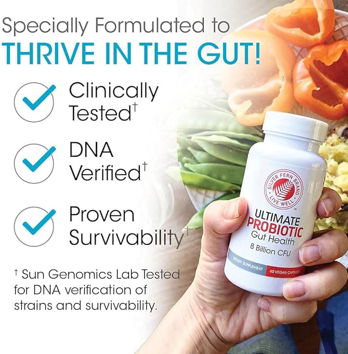 Silver Fern Brand Ultimate Probiotic 4-Pack – Probiotics for Women & Men – 8 Billion CFU Spore-Forming Gut Health Supplement – DNA Verified, Probiotic, Shelf-Stable, High Survivability – 240 Capsules-SeraviaPure