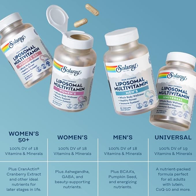 SOLARAY Liposomal Multivitamin for Men, Enhanced Absorption Immune, Energy & Bone Support, Mens Daily Multi Vitamin, BCAA’s, Vitamin D3, C, B12, Zinc, Vegan, Soy Free, 30 Servings, 60 VegCaps-SeraviaPure