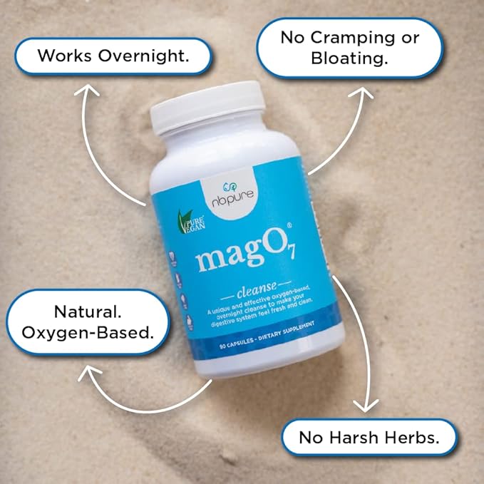 nbpure MagO7 - Natural Colon Cleanse & Detox - Occasional Constipation Relief, Stool Softening, & Bloating Support for Men & Women - Ozonated Magnesium Oxide, 30 Capsules-SeraviaPure