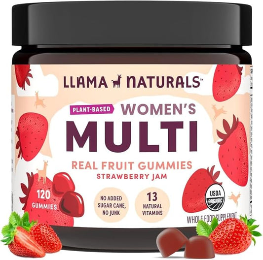 Llama Naturals Womens Multivitamin Gummy | Real Fruit, No Added Sugar Cane | Whole Food Vitamin Gummies | Organic, Vegan, Chewable | 120 ct | 30 Day Supply | Strawberry-SeraviaPure